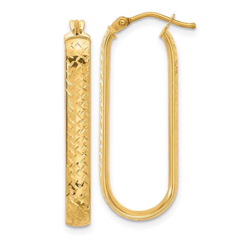 10K Polished and Diamond-cut Oval Hoop Earrings