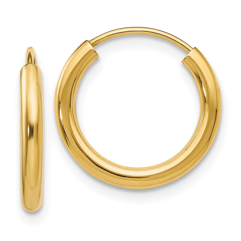 10k Polished Round Endless 2mm Hoop Earrings