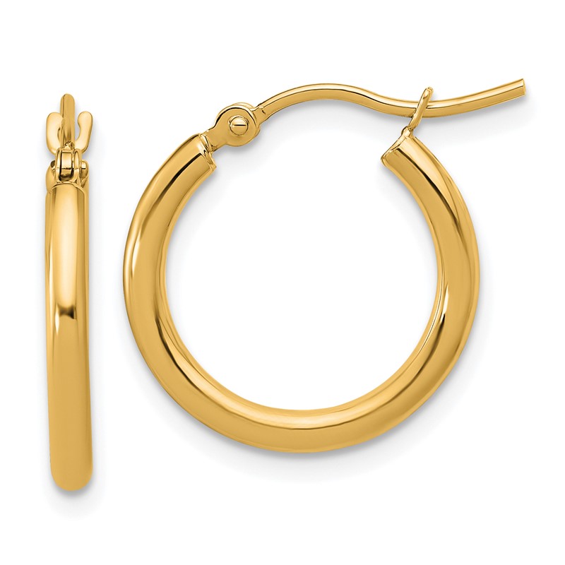 10k Polished 2x17.5mm Lightweight Tube Hoop Earrings