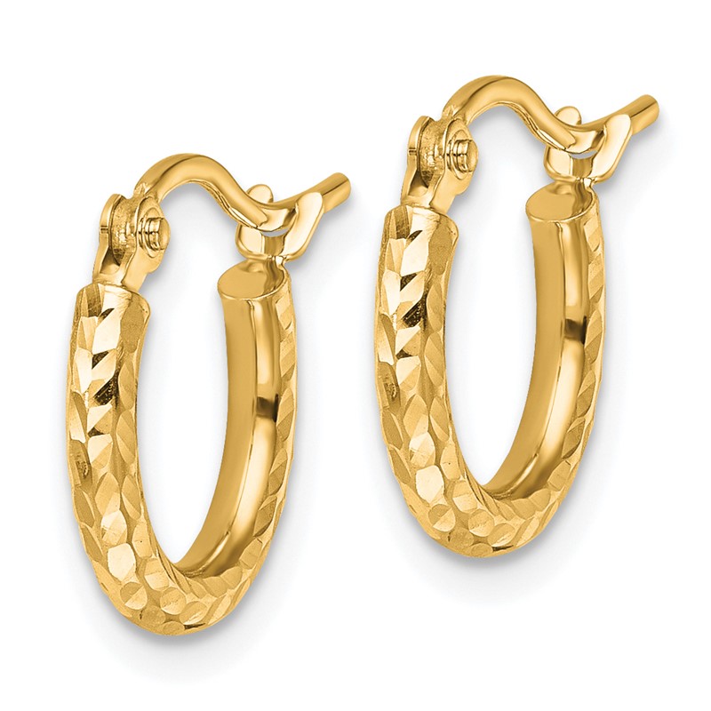 10k Diamond-cut 2mm Round Tube Hoop Earrings