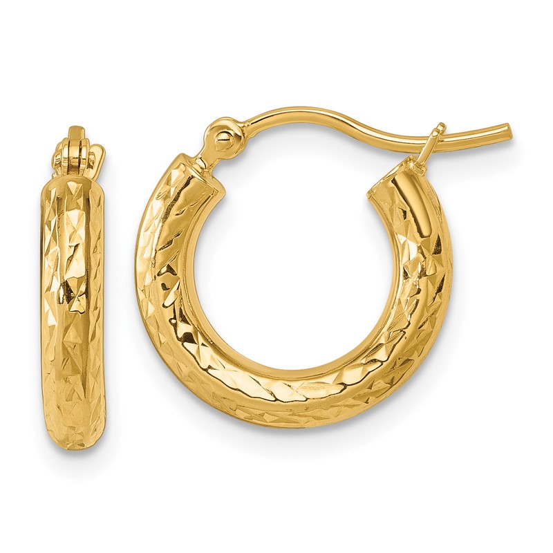 10k Diamond-cut 3mm Round Hoop Earrings