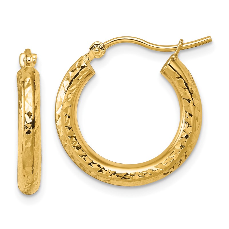 10k Diamond-cut 3mm Round Hoop Earrings