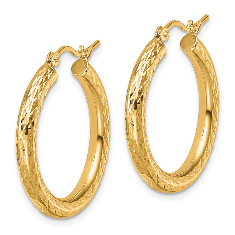 10k Diamond-cut 3mm Round Hoop Earrings