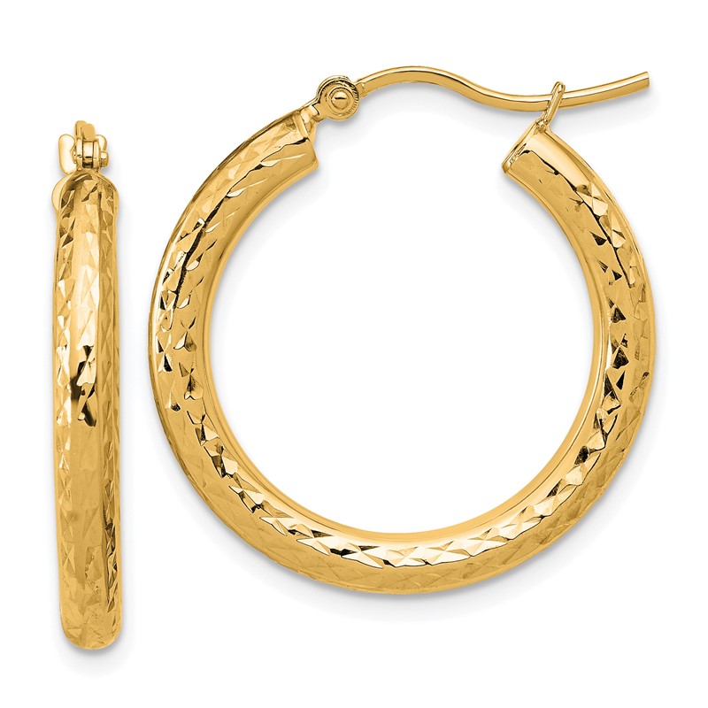 10k Diamond-cut 3mm Round Hoop Earrings