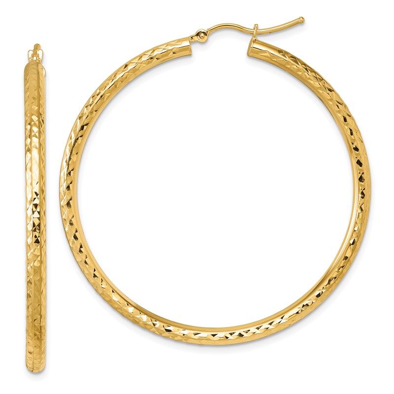 10k Diamond-cut 3mm Round Hoop Earrings