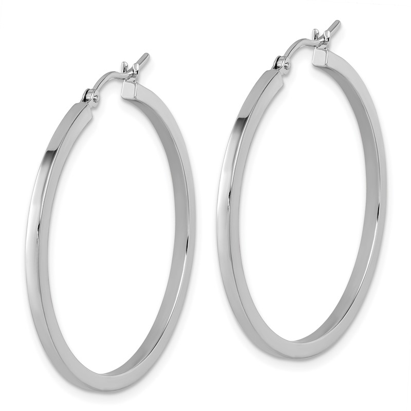 10k White Gold 2mm Square Tube Hoop Earrings
