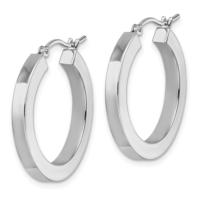 10k White Gold 3mm Polished Square Tube Hoop Earrings