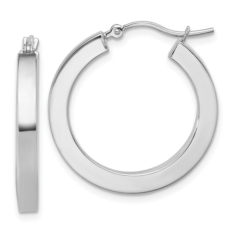 10k White Gold 3mm Polished Square Tube Hoop Earrings