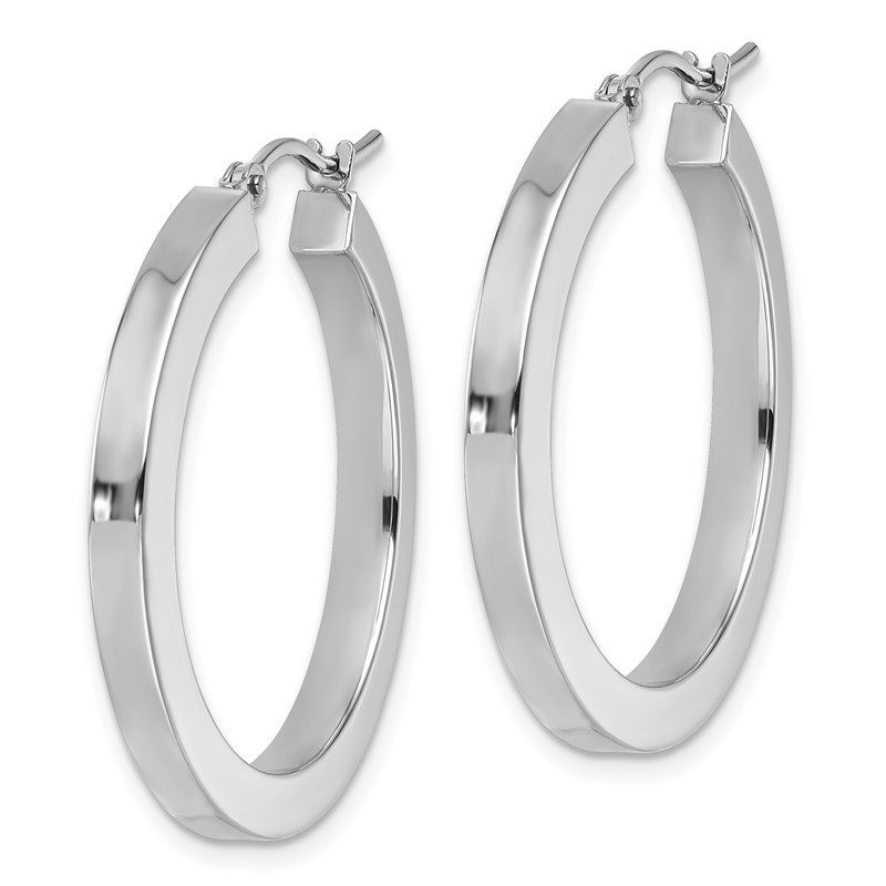 10k White Gold 3mm Polished Square Tube Hoop Earrings