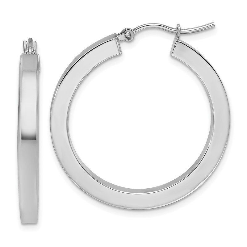 10k White Gold 3mm Polished Square Tube Hoop Earrings