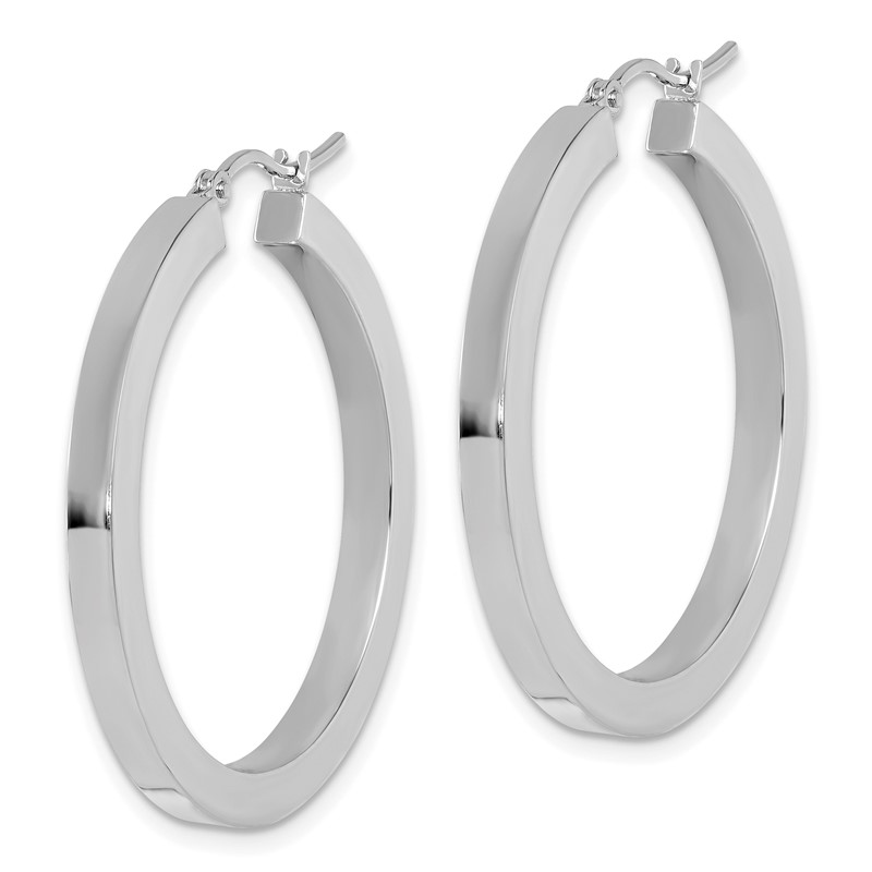 10k White Gold 3mm Polished Square Tube Hoop Earrings