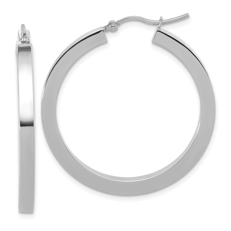 10k White Gold 3mm Polished Square Tube Hoop Earrings