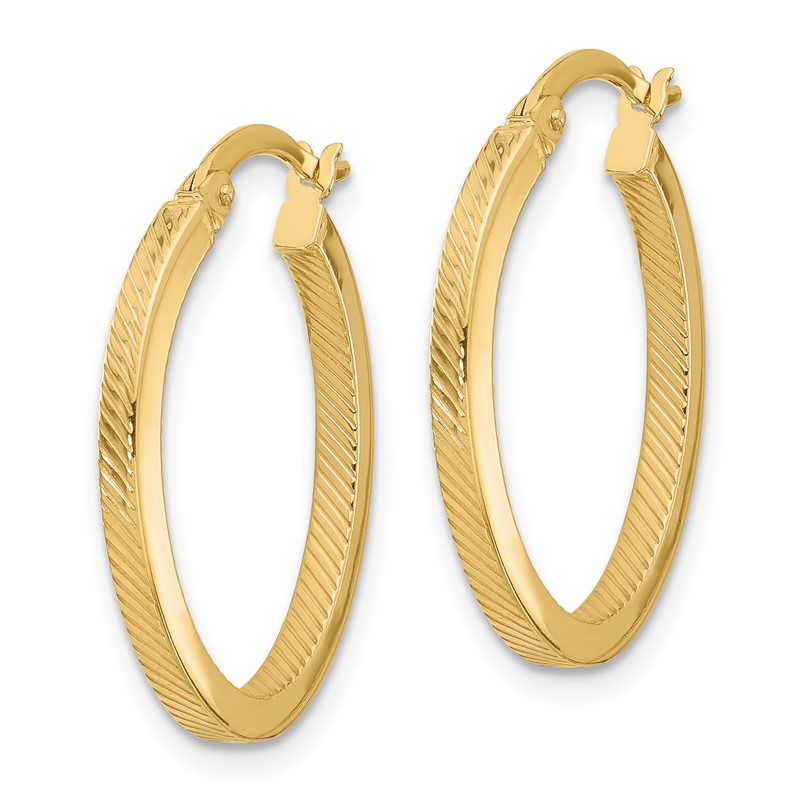 10K Polished and Textured Oval Hoop Earrings