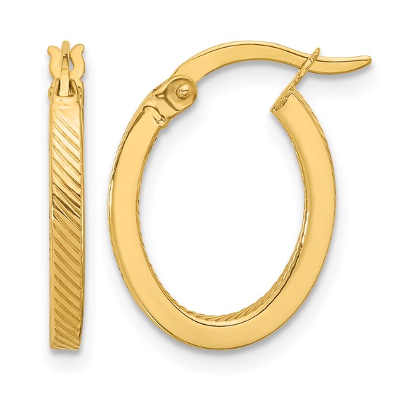 Leslie's 10K Polished and Textured Oval Hoop Earrings