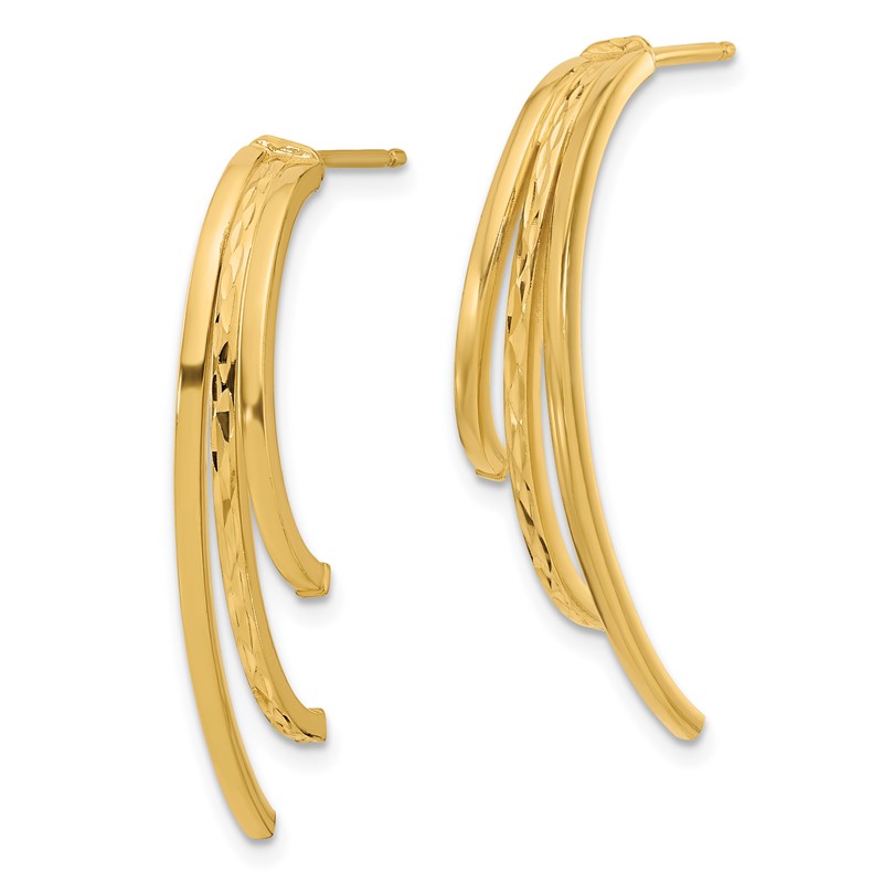 10K Polished and D/C 3-Row Drop Post Earrings