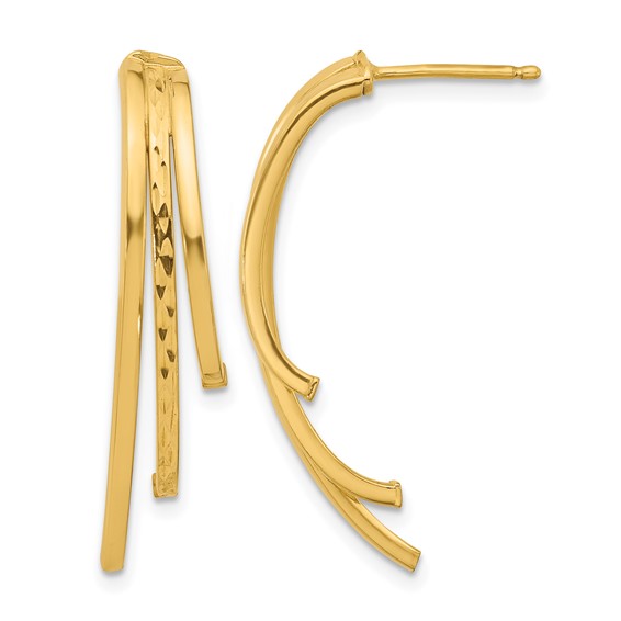 Leslie's 10K Polished and D/C 3-Row Drop Post Earrings