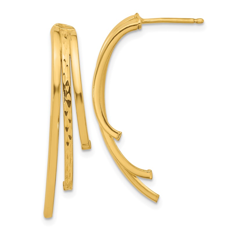10K Polished and D/C 3-Row Drop Post Earrings