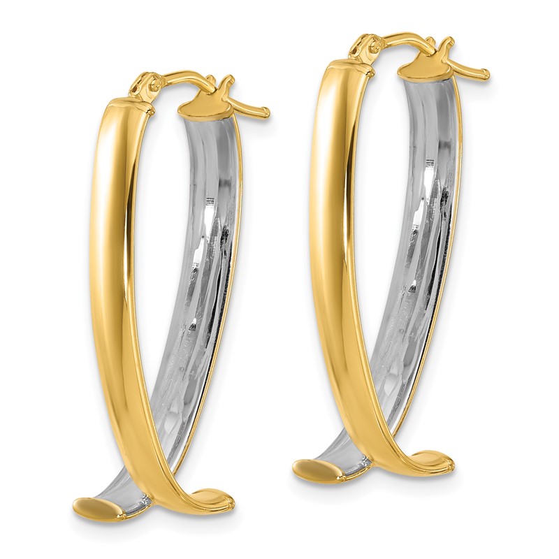10K W/White Rhodium Polished and Textured Fancy Hoop Earrings