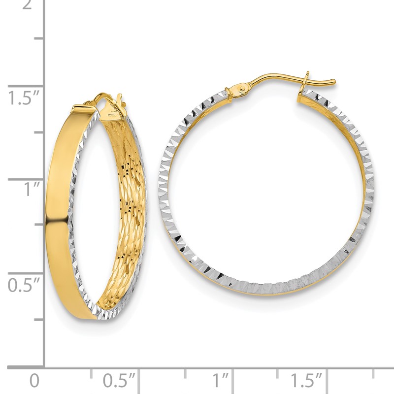 10K w/ White Rhodium Polished and Diamond-cut Hoop Earrings