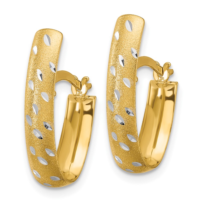 10K w/Rhodium Polished/Satin/Diamond-cut Fancy Hoop Earrings