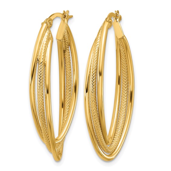 Leslie's 10k Polished and Textured Triple Oval Twist Hoop Earrings