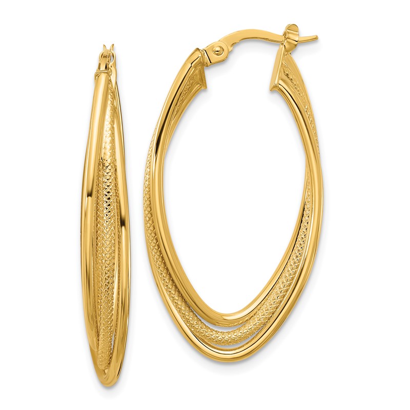 10k Polished and Textured Triple Oval Twist Hoop Earrings
