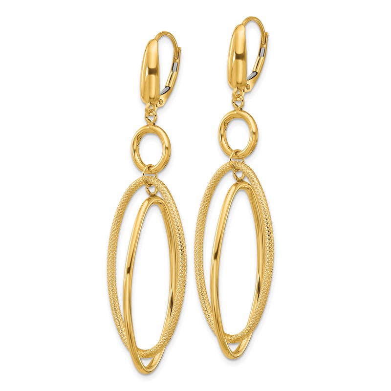 10k Polished and Textured Oval Dangle Leverback Earrings