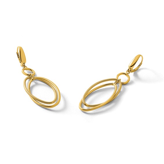 Leslie's 10k Polished and Textured Oval Dangle Leverback Earrings