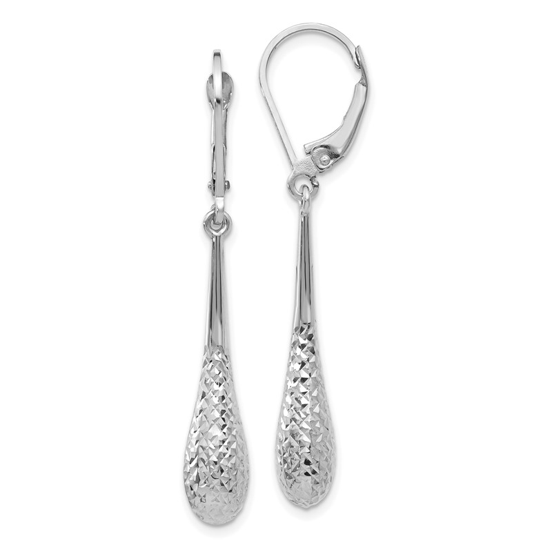 10K White Gold Polished and D/C Leverback Earrings
