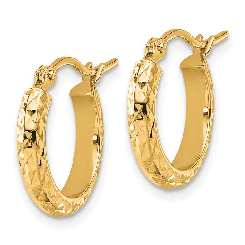 10k Diamond-cut 2.8x15mm Hollow Hoop Earrings
