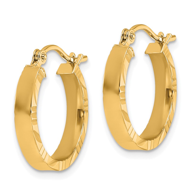 10k Small 3mm D/C Edge Polished Hoop Earrings