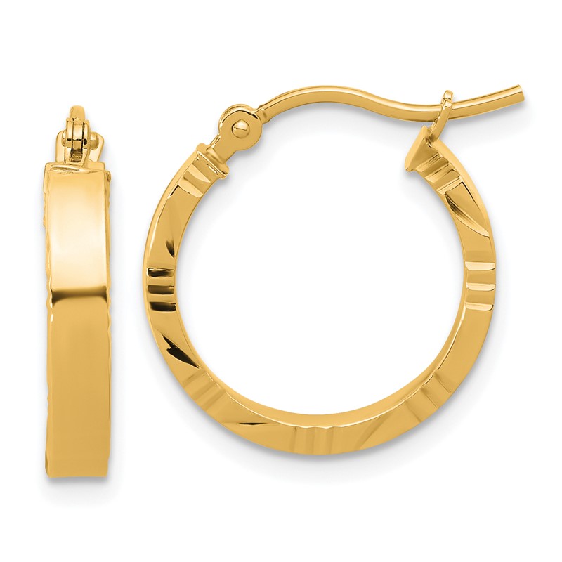 10k Small 3mm D/C Edge Polished Hoop Earrings