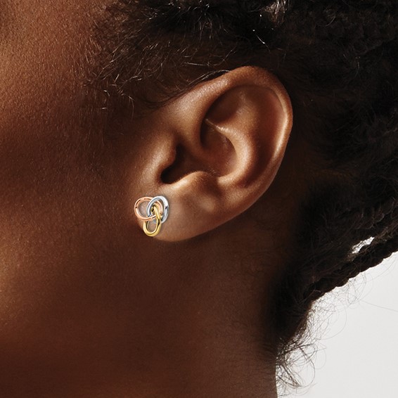 Leslie's 10K Tri-color Polished Rings Post Earrings