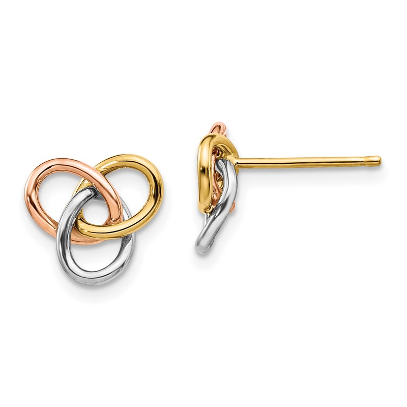 10K Tri-color Polished Rings Post Earrings