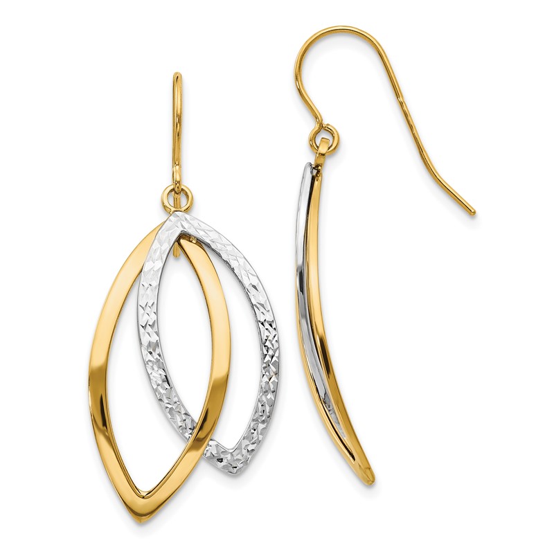10K Two-tone Polished / Textured Shepherd Hook Earrings