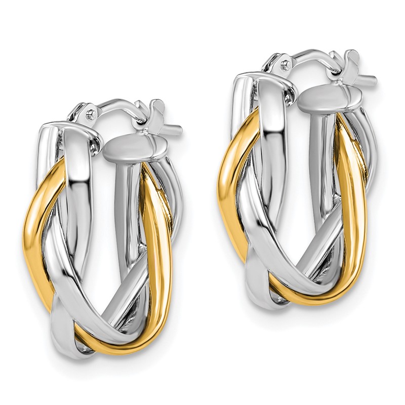 10K w/Wht Rhodium Plating Braided Hoop Earrings