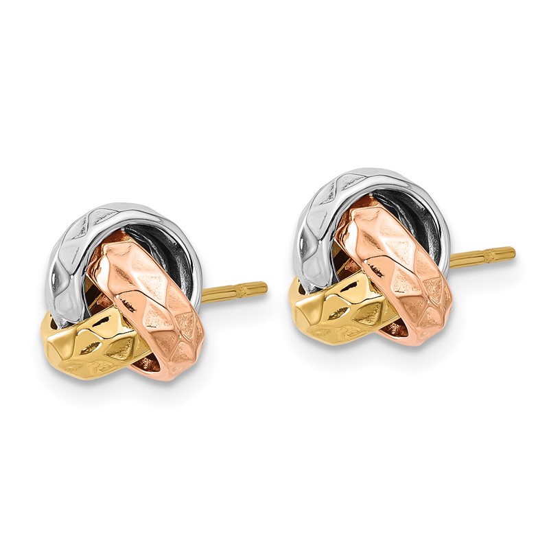 10K Tri-color Polished and Textured Love Knot Post Earrings