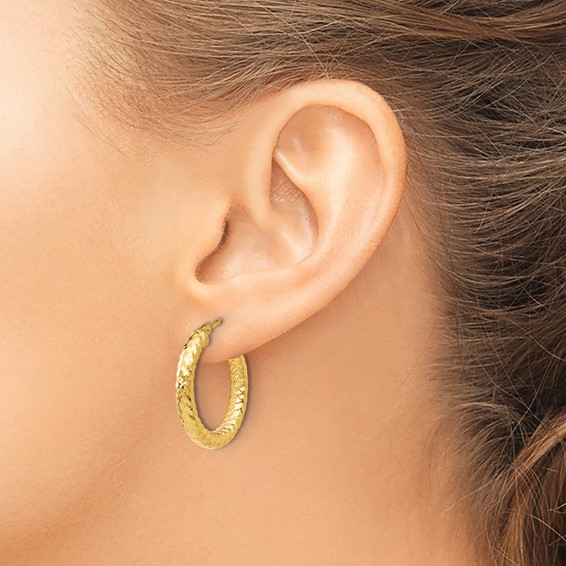 Leslie's 10K ForeverLite Polished and Textured Hoop Earrings