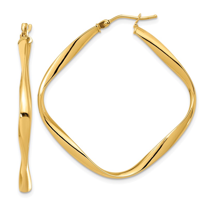 10K Polished Twisted Square Hoop Earrings