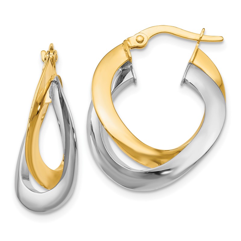 10K Two-tone Polished Twisted Double Hoop Earrings
