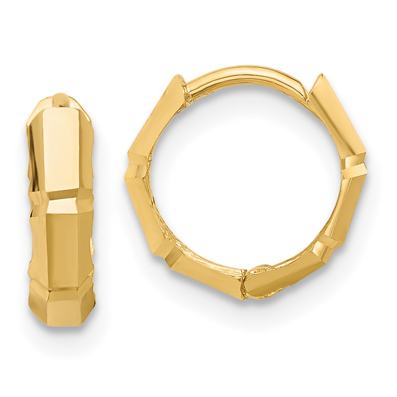 10K Polished and Diamond-cut Huggie Hoop Earrings