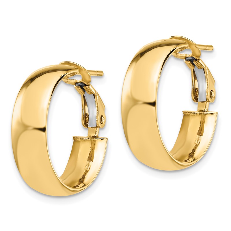 10K Polished Omega Back Hoop Earrings