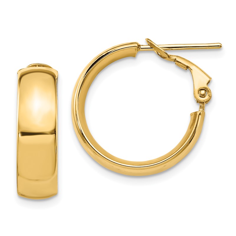 10K Polished Omega Back Hoop Earrings