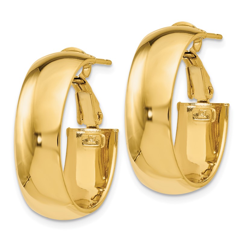 10K Polished Omega Back Hoop Earrings