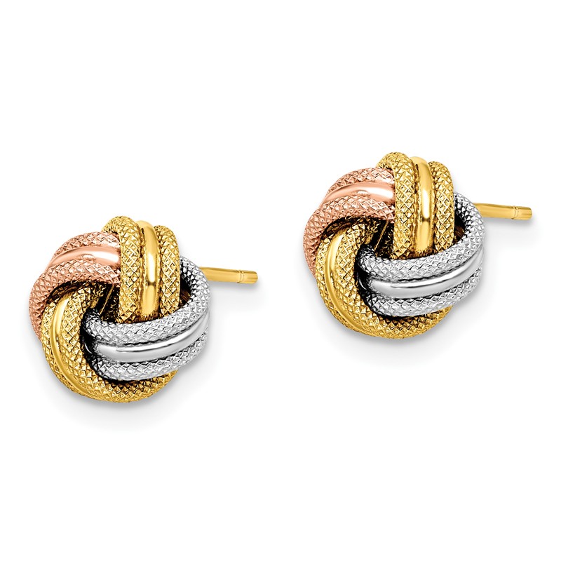 10K w/White and Rose Rhodium Knot Polished D/C Post Earrings