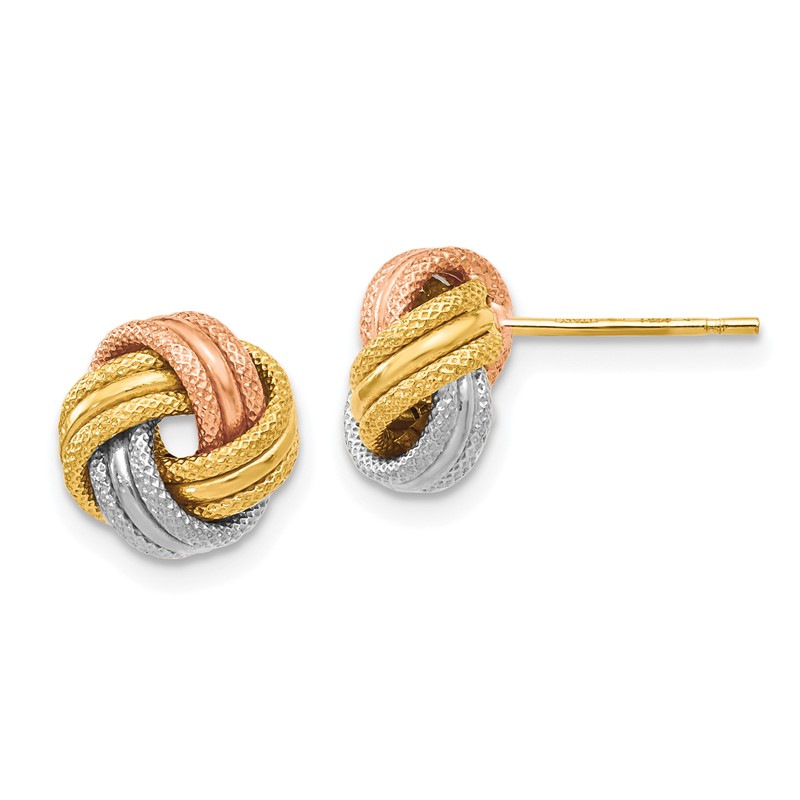 10K w/White and Rose Rhodium Knot Polished D/C Post Earrings