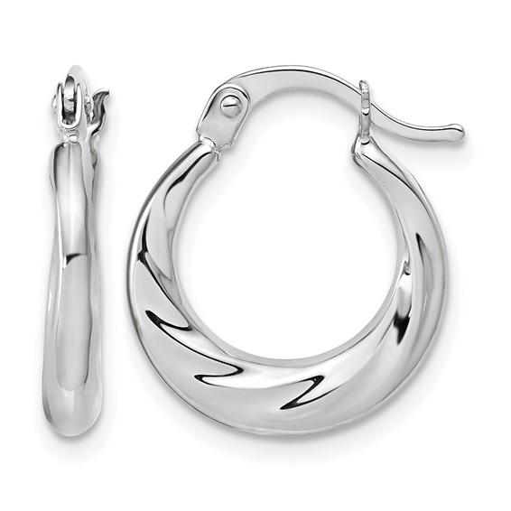 Leslie's 10K White Gold Polished and Grooved Hoop Earrings