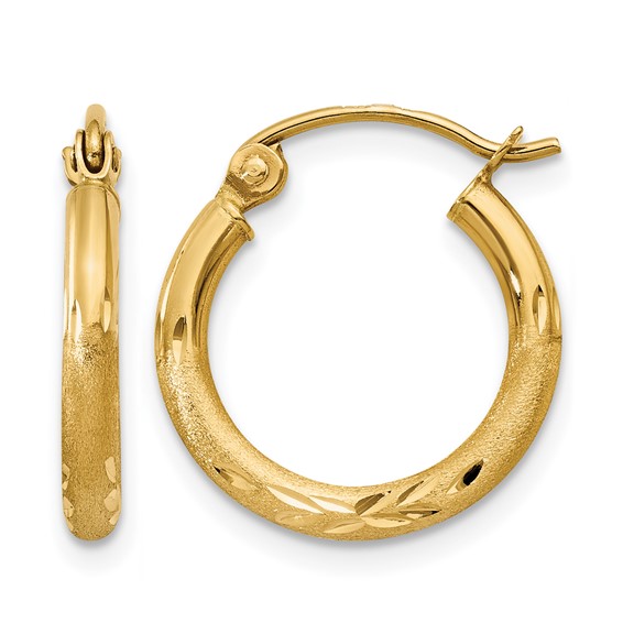 Leslie's 10k Satin and D/C 2mm Round Tube Hoop Earrings