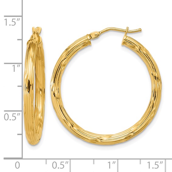 Leslie's 10K Polished and Grooved Round Hoop Earrings