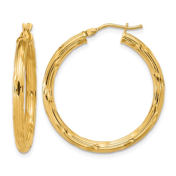 Leslie's 10K Polished and Grooved Round Hoop Earrings
